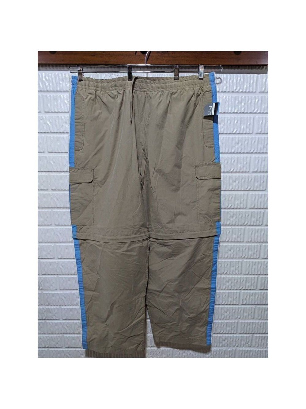Phys.Sci. Men's Tan & White Convertible Drawstring Waist Cargo Pants Extra Large